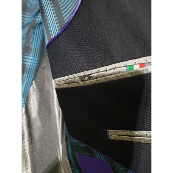 Statement navy, plaid lining, 100% wool blazer,  sport coat,  jacket, size 44L - Picture 7 of 11